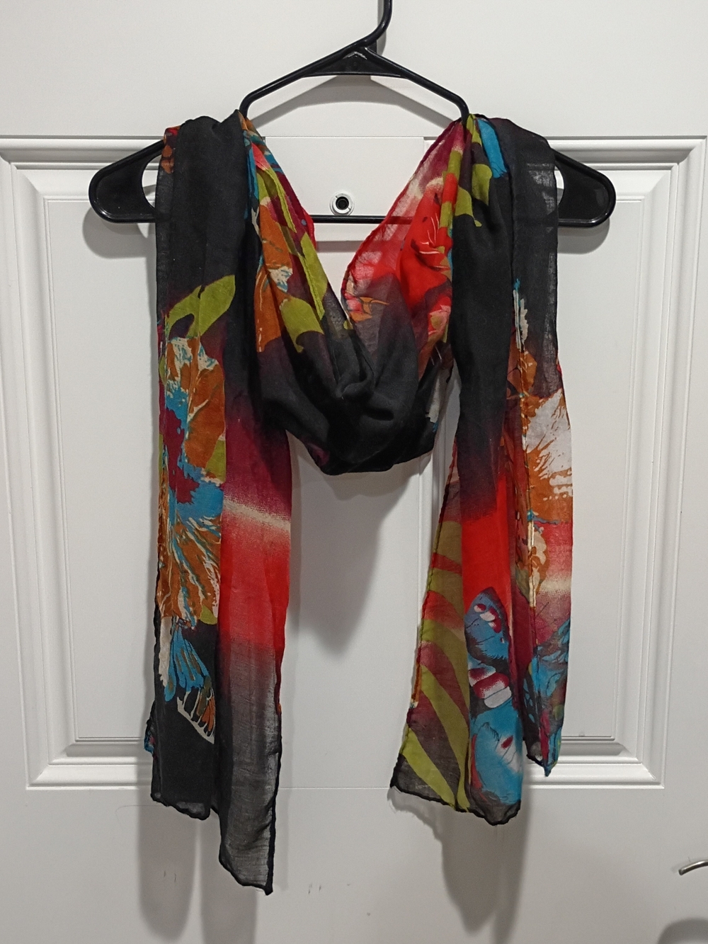 Lightweight Black Floral Butterfly Multicolor Women's Scarf